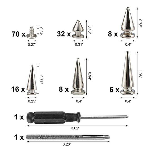 70 Sets Silver Mixed Shape Spikes and Studs Cone Croc Spikes Leather Rivet Kit for Clothing Shoes Belts DIY