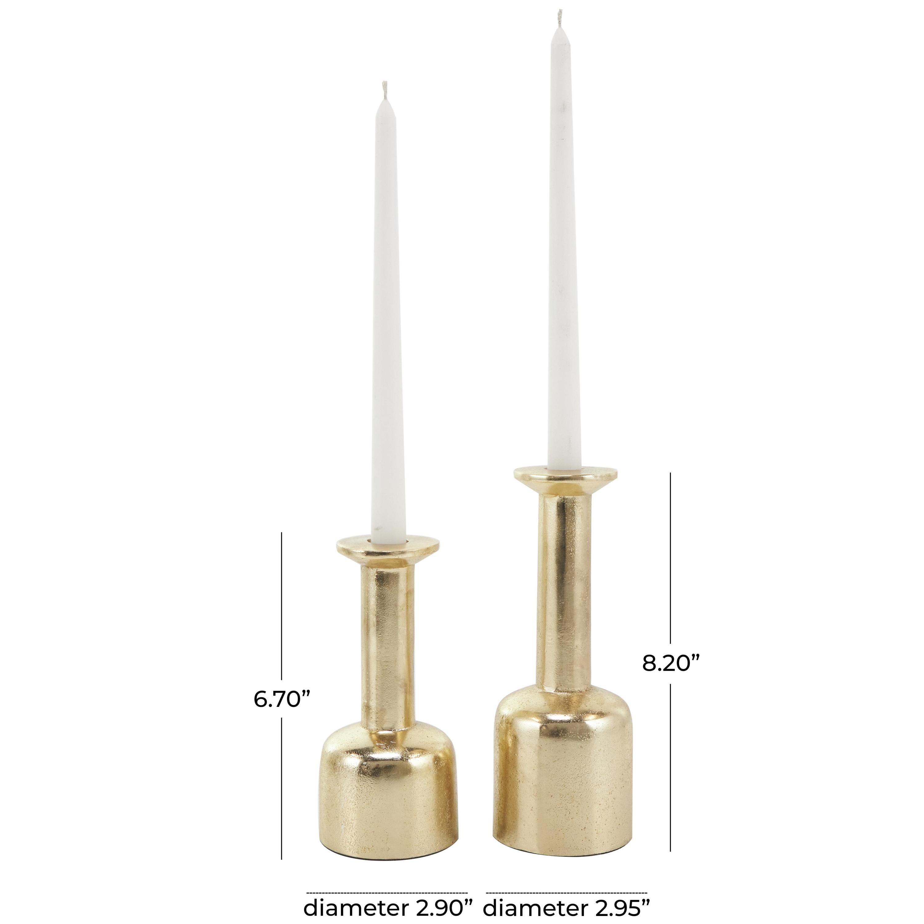 DecMode 2 Candle Gold Aluminum Metal Candle Holder with Rounded Bases, Set of 2