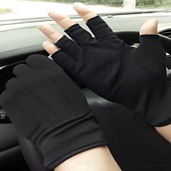 TELOLY Lightweight Summer Fingerless Gloves UV Sun Protection Driving Cotton Gloves Nonslip Touchscreen Gloves-Black
