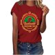 thumbnail image 1 of Tops de Manga Corta para las Mujeres de Ajuste Suelto, Día de la Independencia Negro Impreso, Cuello Redondo Suelto Superior, 1 of 4