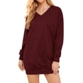 thumbnail image 1 of STARVNC Women Solid Color V Neck Long Sleeves Sweatshirt with Pockets, 1 of 7