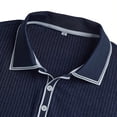 thumbnail image 7 of Men's Vertical Ribbed Polo Shirt Short Sleeve Contrast Piping Trim Stretch Collared Golf Top Casual Business Summer Shirt, XL, 7 of 7