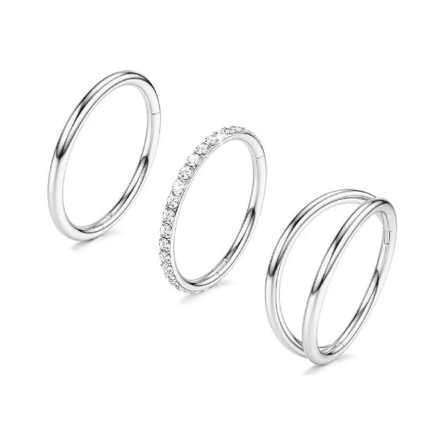 3 piezas Anillos Nasales Piercing Acero Inoxidable 1.2x8mm Malubero Plateado