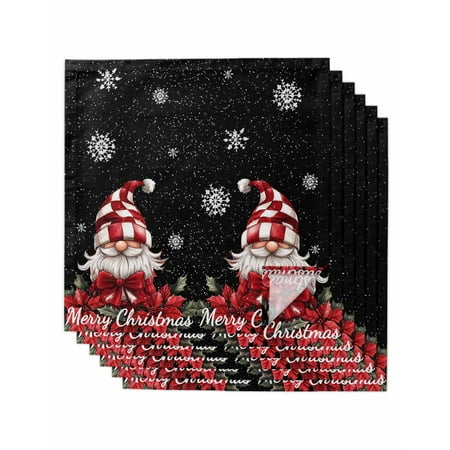 

Black Gnomes Christmas Cloth Napkins Set of 6 Snowflake Xmas Poinsettia Washable Reusable Dinner Cocktail Napkin for Kitchen Party Wedding Banquet Holiday Baby Shower Table Decor