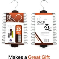 Asunby 2-Pack Premium Walnut Wood Necktie & Belt Hanger Organizer with Non-Slip Finish - 20 Hooks