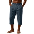 thumbnail image 2 of Oiangi Capris for Men Elastic Waistband Breathable Dress Pants Casual Button Zipper Beach Capri Pants with Pockets Navy XL, 2 of 8