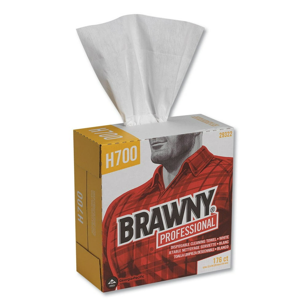 Brawny Heavyweight Hef Disposable Shop Towels, 9X12.5, White, 176/Box, 10 Box/Crtn GPC29322
