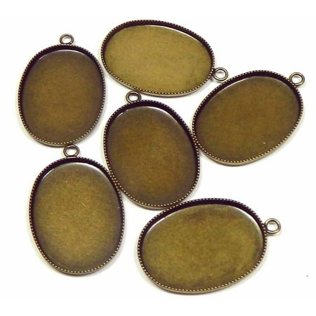 Edge Bezel (Antiqued Brass Pendant Drop 19x14mm Oval Bezel Cup Serrated Edge Solid Back Fits 18x13mm Oval Cabochon or Flat-backed Crystal)