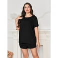 thumbnail image 5 of Women's Plus Size Pajama Set Round Neck Short Sleeve Tee and Shorts 2 Piece Oversize Soft Sleepwear PJ Set, 5 of 7
