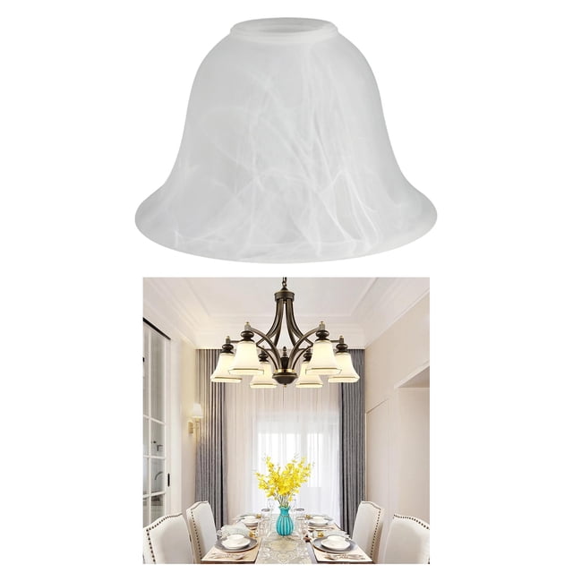 pantalla de lámpara de vidrio simple, accesorio de iluminación, lámpara de escritorio decorativa, cubierta de luz protectora, pantalla para bar, sala campana de vidrio blanco esmerilado, diámetro 19 cm y altura 9.5 cm, abertura aprox. 4–4.3 cm para portalámparas E27; vista frontal centrada con vetas blancas visibles; apta para lámparas colgantes, de techo y apliques; también adecuada para renovar luminarias en restaurantes o comedores.