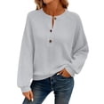 thumbnail image 2 of Vivianyn HD Women's Waffle Knit Henley Neck Sweater, Raglan Sleeve Loose Fit Casual Knit Pullover,Gray,Size S-XXXL, 2 of 9