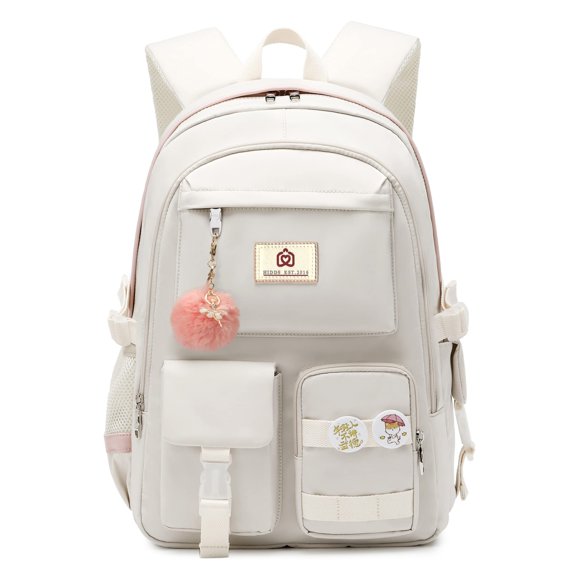 Sacs à Dos pour Ordinateur Portable 15,6 Pouces Sacs d'École Sac à Dos de Collège Antivol Sac de Jour de Voyage Grands Sacs à Livres pour Ados Filles Femmes (Blanc Cassé)