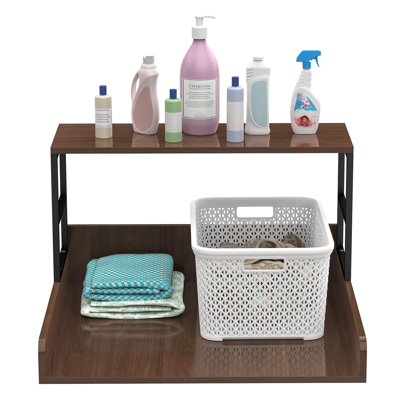 Sioweci 27.5" Washer Dryer Countertop, 2-Tier Laundry Topper with Anti-Slip Strips & Edge Rails, Heavy Duty Laundry Shelf, Laundry Room Storage Organizer,Brown
