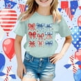 thumbnail image 2 of MIXUE Girls Tops & T-Shirts Kids Summer Fourth Of July Independence Day Bowknot Print Round Neck Short Sleeve Casual Party Tee Shirts Sportwear,Green,6-7 Years, 2 of 4