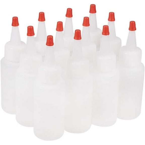 PH 2oz 12Pack Plastic Open Nozzle Squeeze Bottles with Red Tip Caps for Crafts Art Glue Multi Purpose White