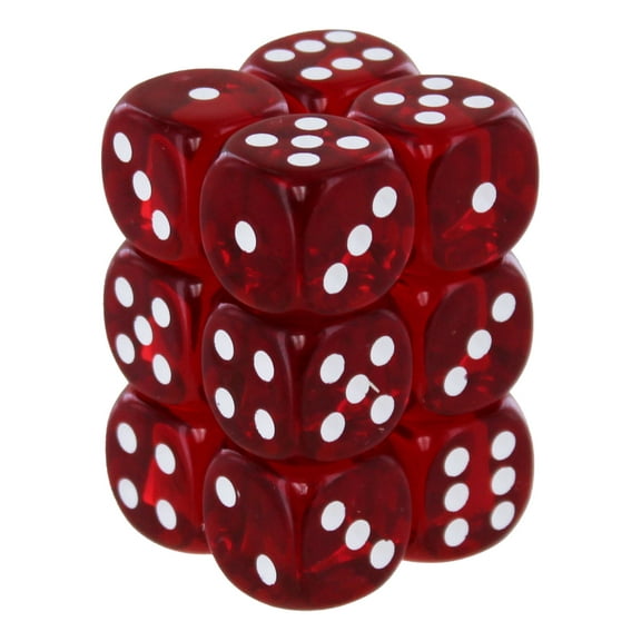 Chessex Dice d6: Translucent Red/White Dice Block - Set of 12