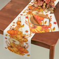 thumbnail image 4 of Orange Pumpkins Maple Leaves Fall Table Runner,Seasonal Autumn Thanksgiving Decorations Table Runner,Farmhouse Harvest Style Fall Kitchen Dining Table Decor for Home,Party,Holiday (13"x108"), 4 of 8