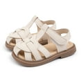 thumbnail image 6 of Meckior Toddler Girls Sandals PU leather Hollow Out Striped Patchwork Shoes for Little Kids, 6 of 7