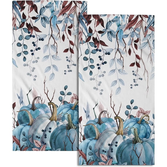 Fall Hand Towels Set of 2 Teal Blue Pumpkin Hand Towels Fall Thanksgiving Harvest Dish Towel Autumn Fall Decorative Hand Towel for Bathroom 14"x28" Absorbent Tea Towels for Home Kitchen Bathroom