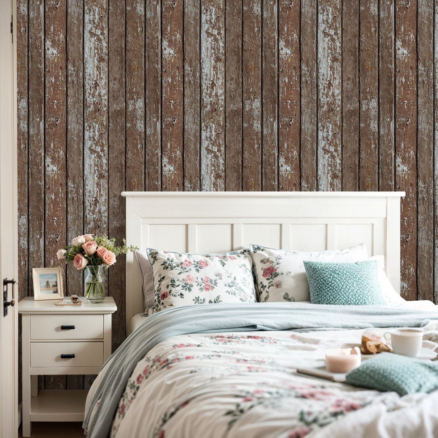Peel and Stick Wallpaper Weathered Wooden Planks Peeling Paint Rustic Texture 17.7in x 118in Contact Paper Removable Self Adhesive Wall Mural Wall Decor for Bedroom Kitchen Cabinets