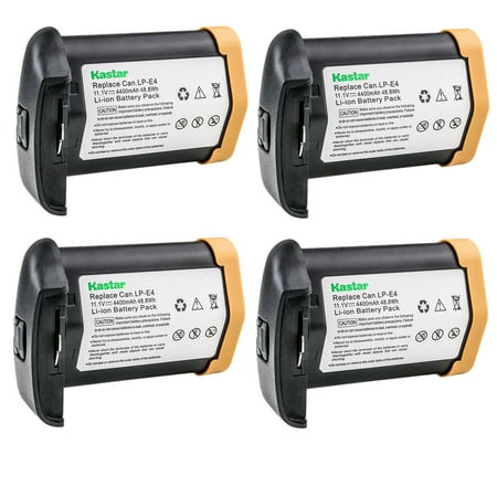 Kastar 4-Pack LP-E4 Battery 11.1V 4400mAh Replacement for Canon EOS 1D C EOS 1D X EOS 1D X Mark II Mark 2 EOS 1D Mark III Mark 3 EOS 1Ds Mark III Mark 3 EOS 1D Mark IV Mark 4 Cameras