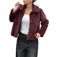 thumbnail image 3 of Women'S Cropped Faux Fur Jacket Long Sleeve Open Front Cardigan Casual Short Coat Wine Red S, 3 of 8
