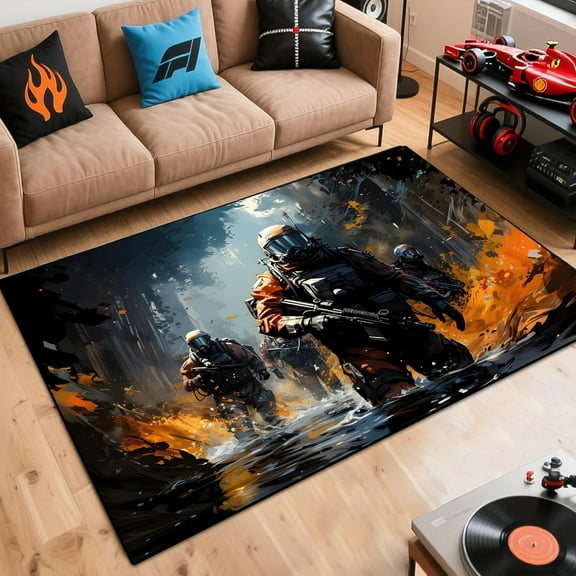Game Headset Design Area Rugs, Scrawl Style Rugs for Boy’s Girl’s, 60”x40” Cool Non-Slip Game Headset Carpet for Living Room Playroom Bedroom Music Studio Room Decor