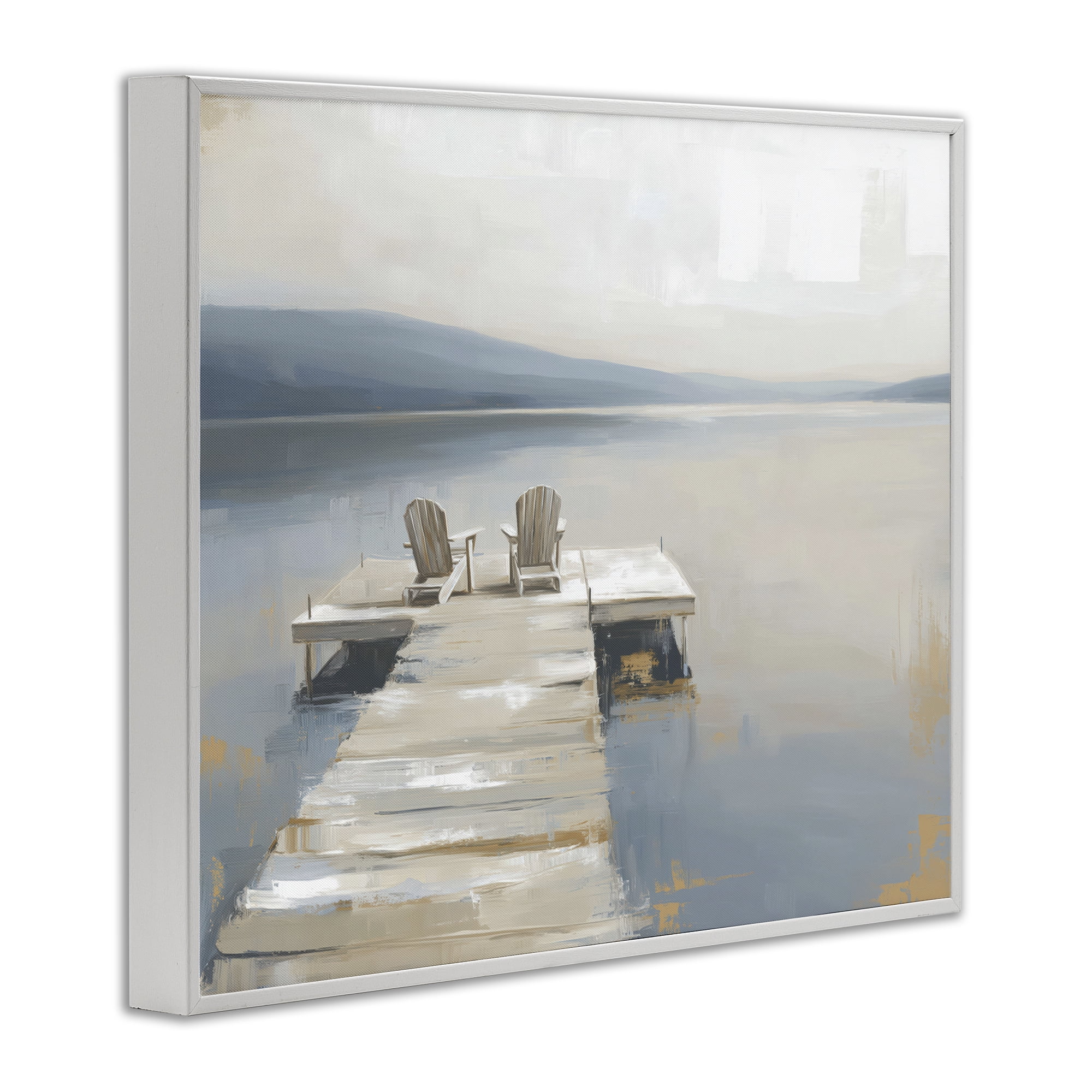 Stupell Industries Adirondack Chairs on Pier White Framed Giclee Art, design by Kim Curinga