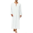 thumbnail image 2 of INSPIRE CHIC Men's Pajamas Cotton Sleepwear V-Neck Side Split Long Gown with Pocket 2XL White, 2 of 5