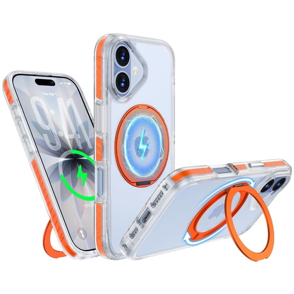 Magnetic iPhone 17 Case Clear w/ Ring Holder Foldable Stand Metal Kickstand[Compatible with MagSafe][Camera Protection]Slim Transparent Protective Phone Otter Cover Box Cell Phone Case for iPhone 17