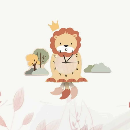 EXHUMKY Lion Design Wall Clock Multi Color Wooden Time Display Pendant for Home