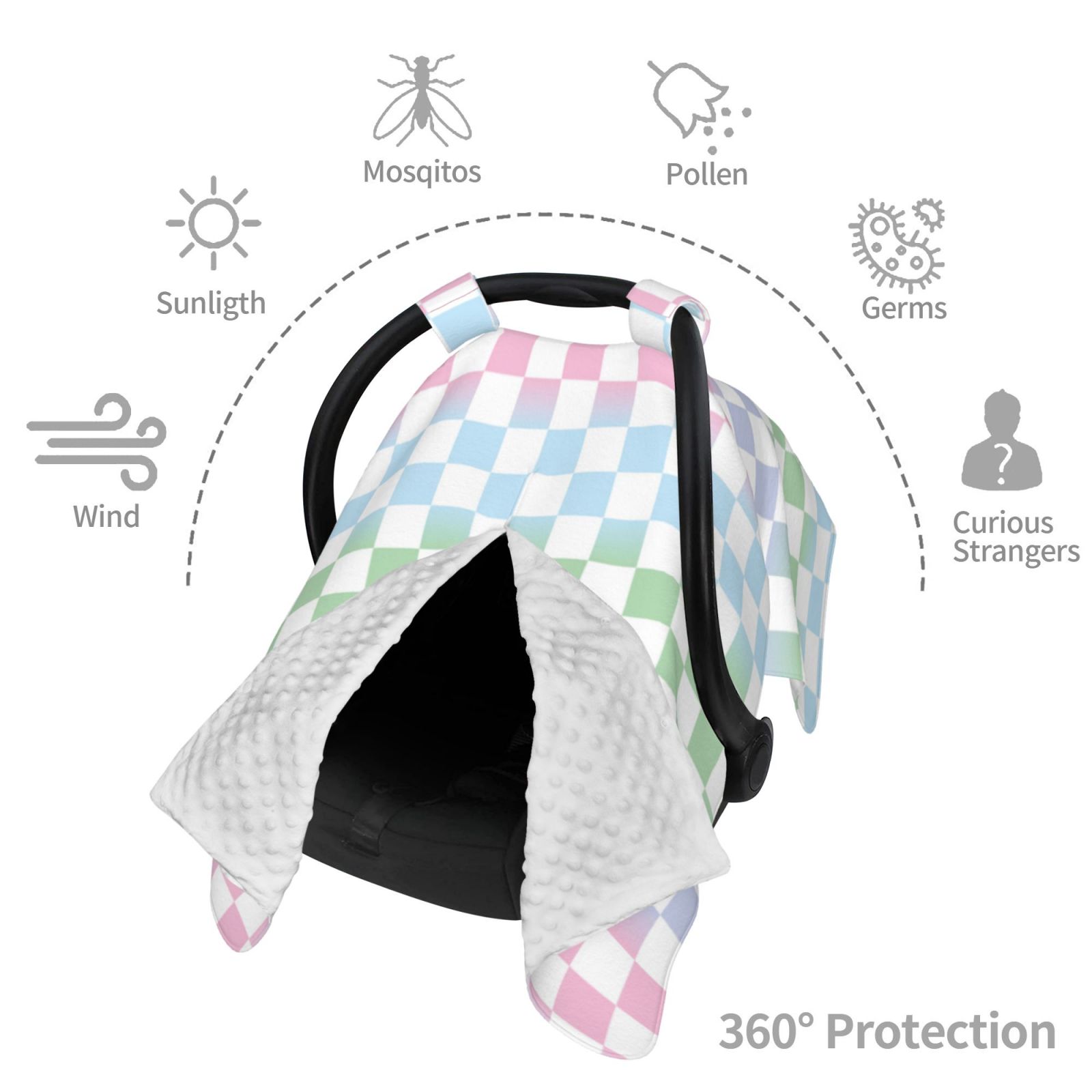 Car Seat Cover Baby - Colorful Checkerboard Breathable Infant Car Seat Cover for Baby Carseat, Lightweight Comfort Baby Essentials Must Haves Newborn Stuff for Girl Boy