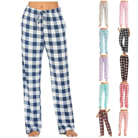 

Foraging dimple Women s Pajamas Women s Casual Loose Drawstring High Waist Leg Plaid Casual Pants Straight Pants Pajamas