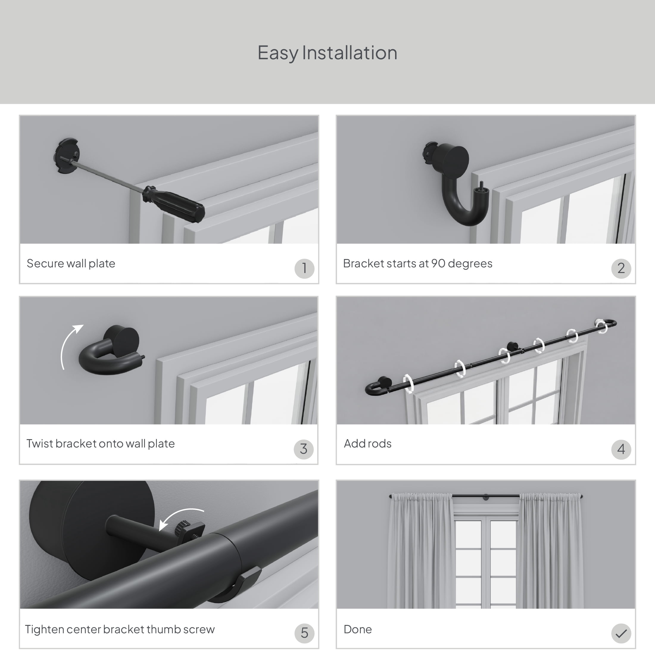 Better Homes & Gardens 1" Brass Swooping Adjustable Single Curtain Rod, 32-120"