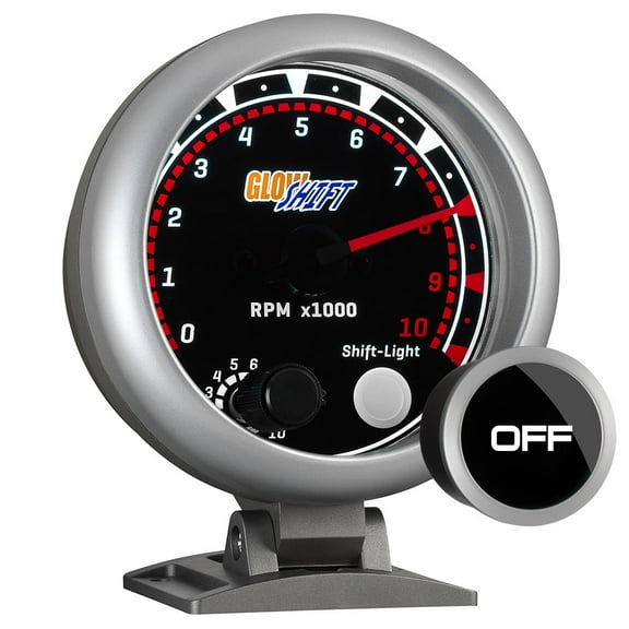 GlowShift | 3-3/4 (95mm) Tinted Series On Dash Tachometer RPM Gauge with Shift Light for Cars and Trucks