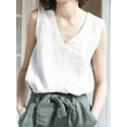 thumbnail image 2 of Summer V Neck Tank Tops for Women Casual Cotton Linen Sleeveless Shirts Comfy Breathable Top White L, 2 of 3