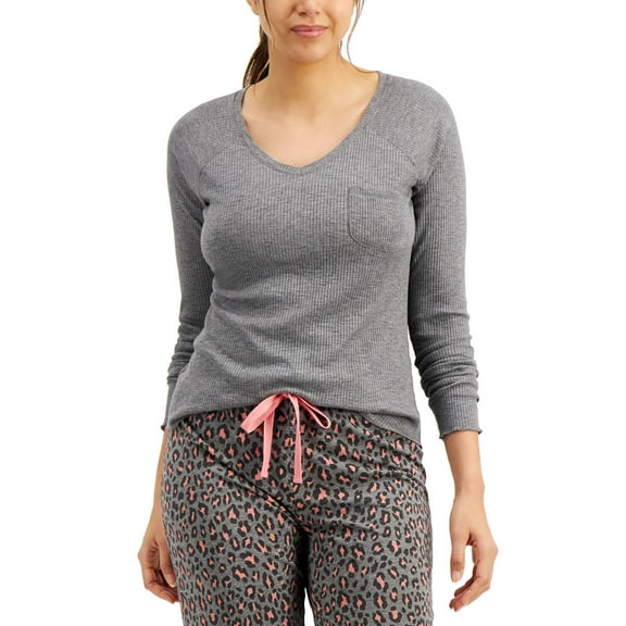 Jenni by Jennifer Moore Womens Sleepwear Ribbed Pajama Top Only,1-Piece, Small, Pewter Heather