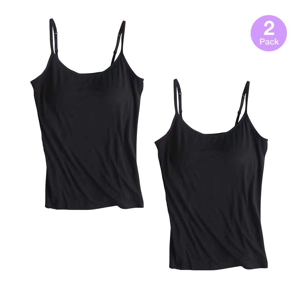 2 Pack Women's Plus-Size Camisole Plus Size Tank Top with Built in Bra ...