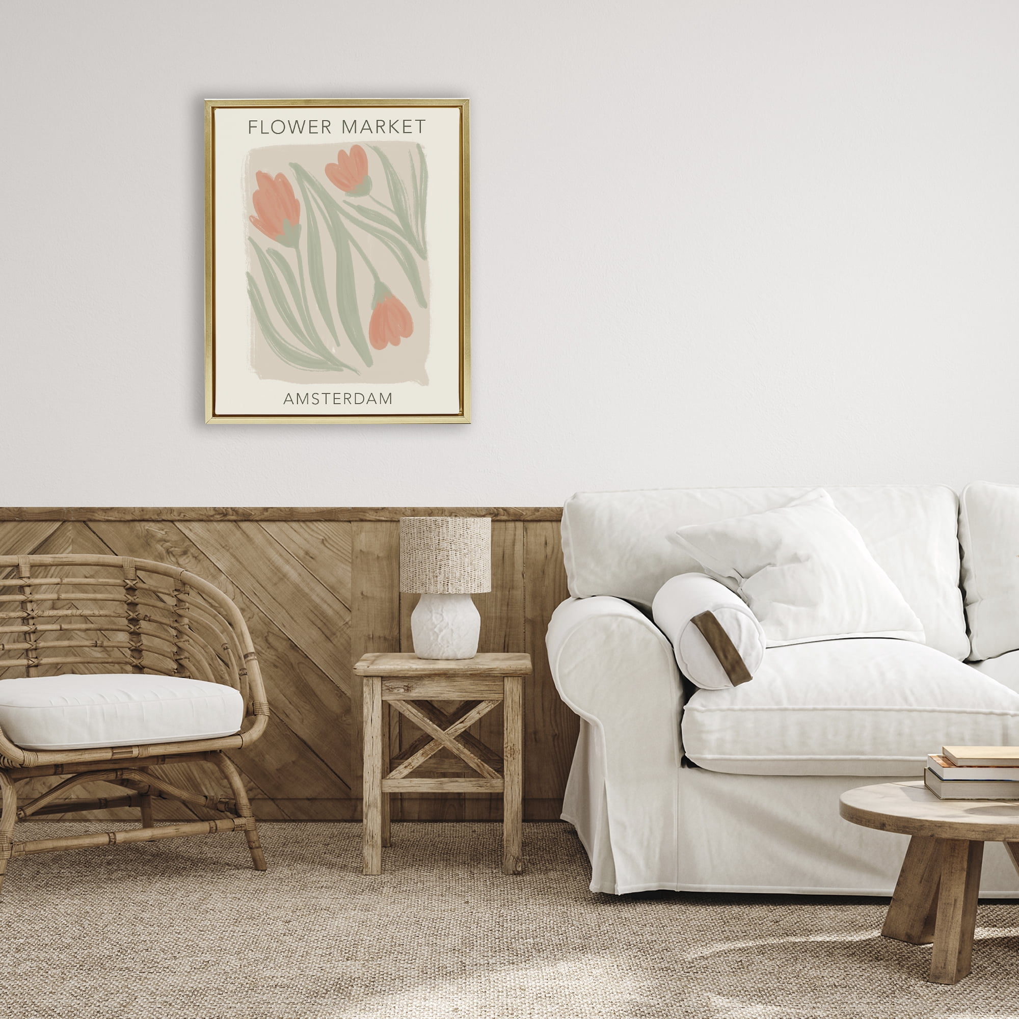 Stupell Industries Soft Amsterdam Flower Market Gold Framed Floater Canvas Wall Art, design by Lucille Price