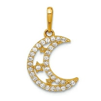 10k Solid Yellow Gold Polished Clear Cubic Zirconia Celestial Moon and Stars Charm 18.4x10mm Wide Pendant Necklace for W