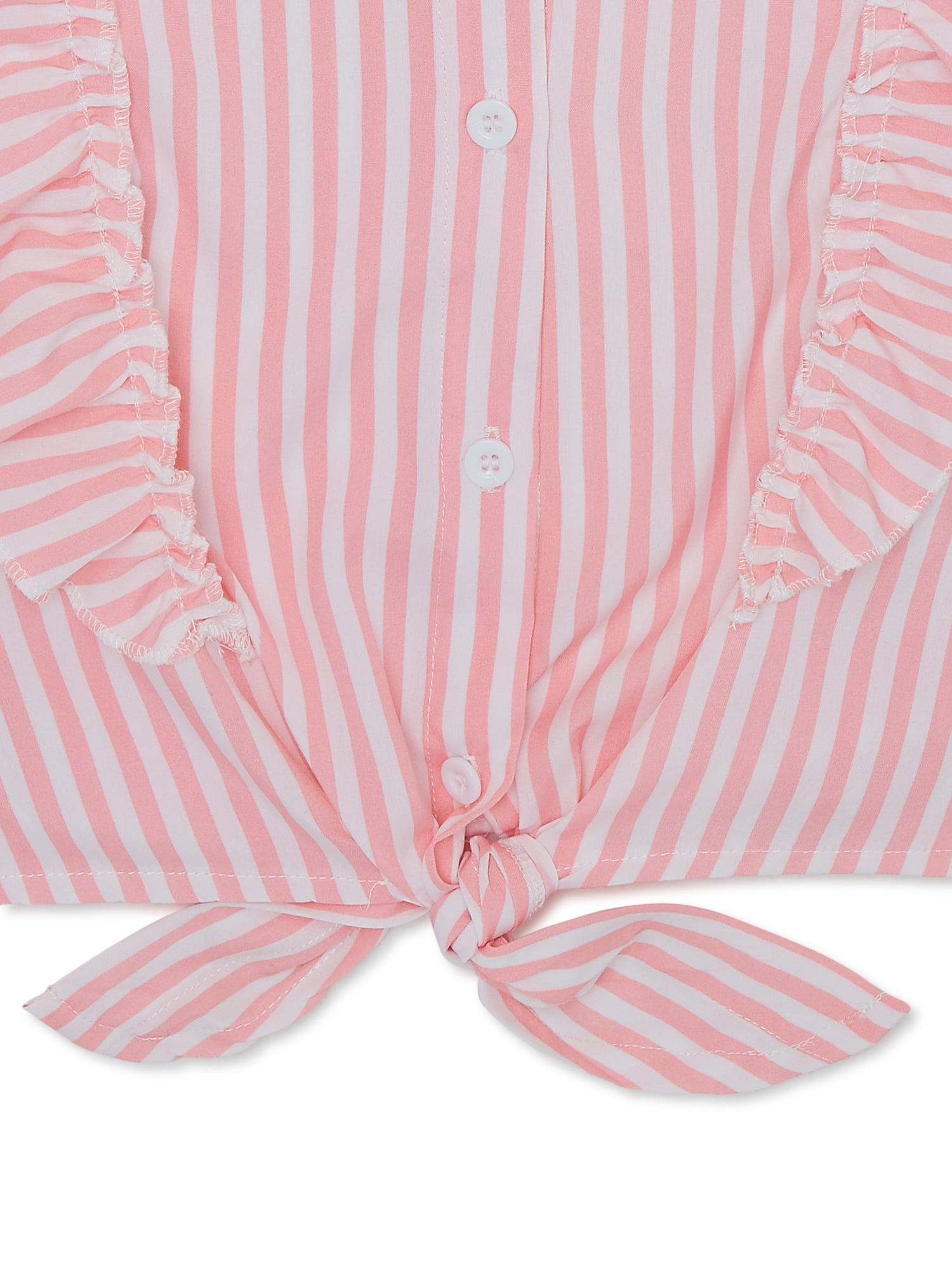 Pink Velvet Girl's Ruffle Tie Front Top, Sizes 4-16
