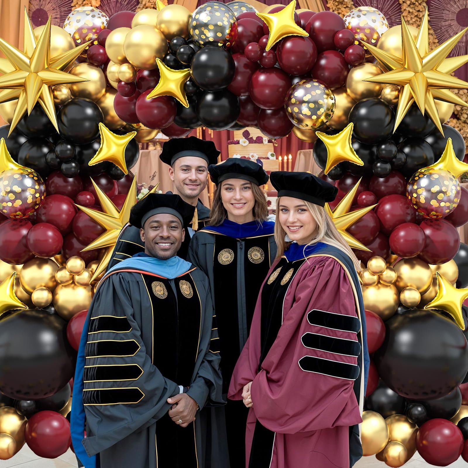 Balloons Arch Kit Black Burgundy Gold 98pcs for Birthdays Graduation Celebrations