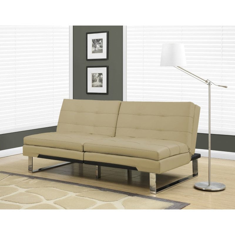 Monarch Specialties Split Back Click Clack Futon in Taupe LeatherLook