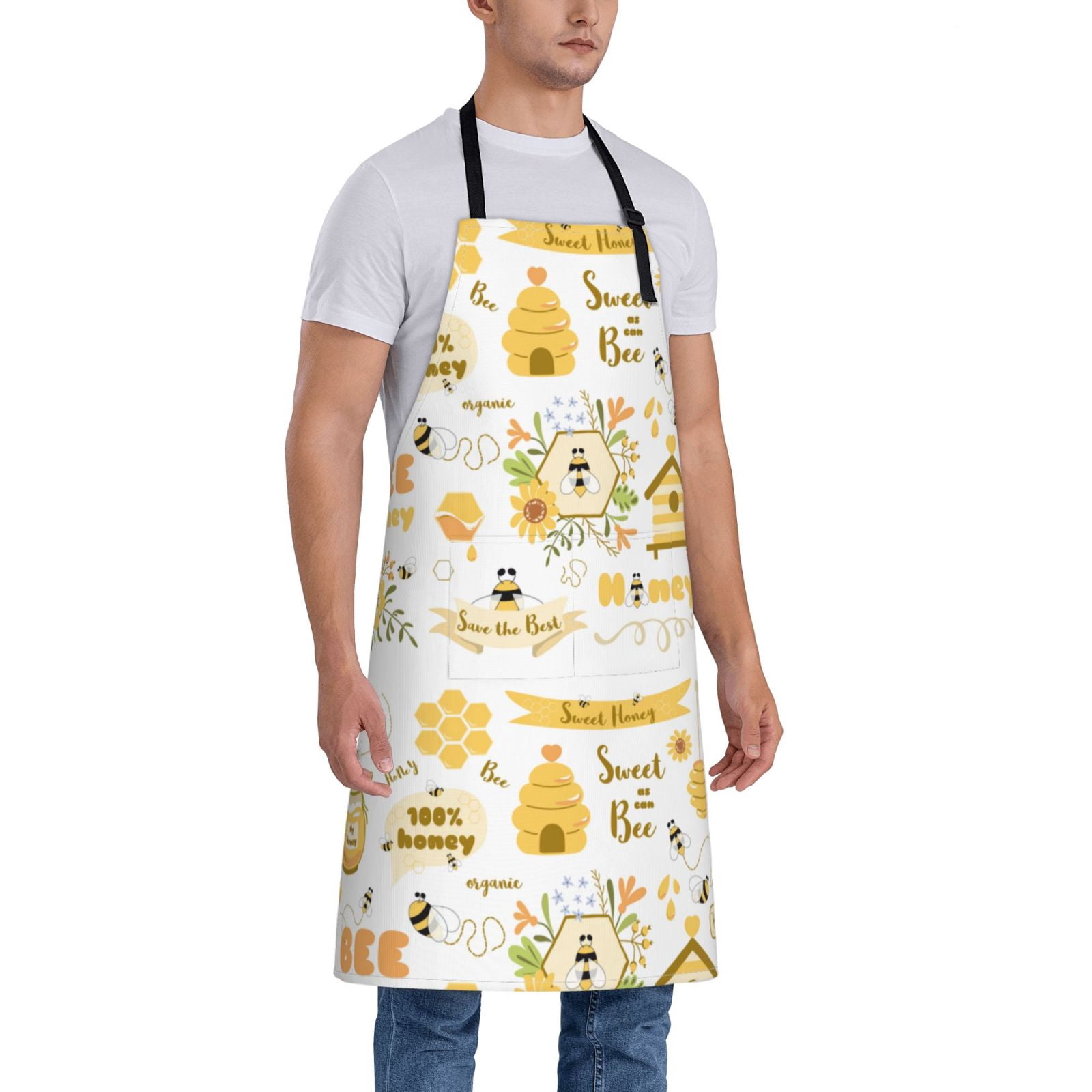 Kdxio Farm Bee Cute Honey Apron with Pockets Adjustable Kitchen Aprons for Men Women Waterproof Aprons for Cooking,Drawing,Crafting, Baking Household Cleaning