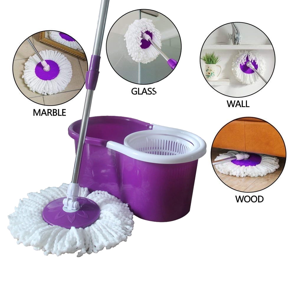 Easy Floor Mop Microfiber Spinning Magic Spin Mop W/Bucket & Head Rotating 360° 