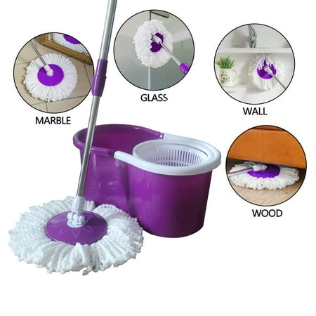 Ktaxon Microfiber Rotate Mop with Bucket 2 Heads Rotating 360Â° Easy Cleaning Floor Mop Purple
