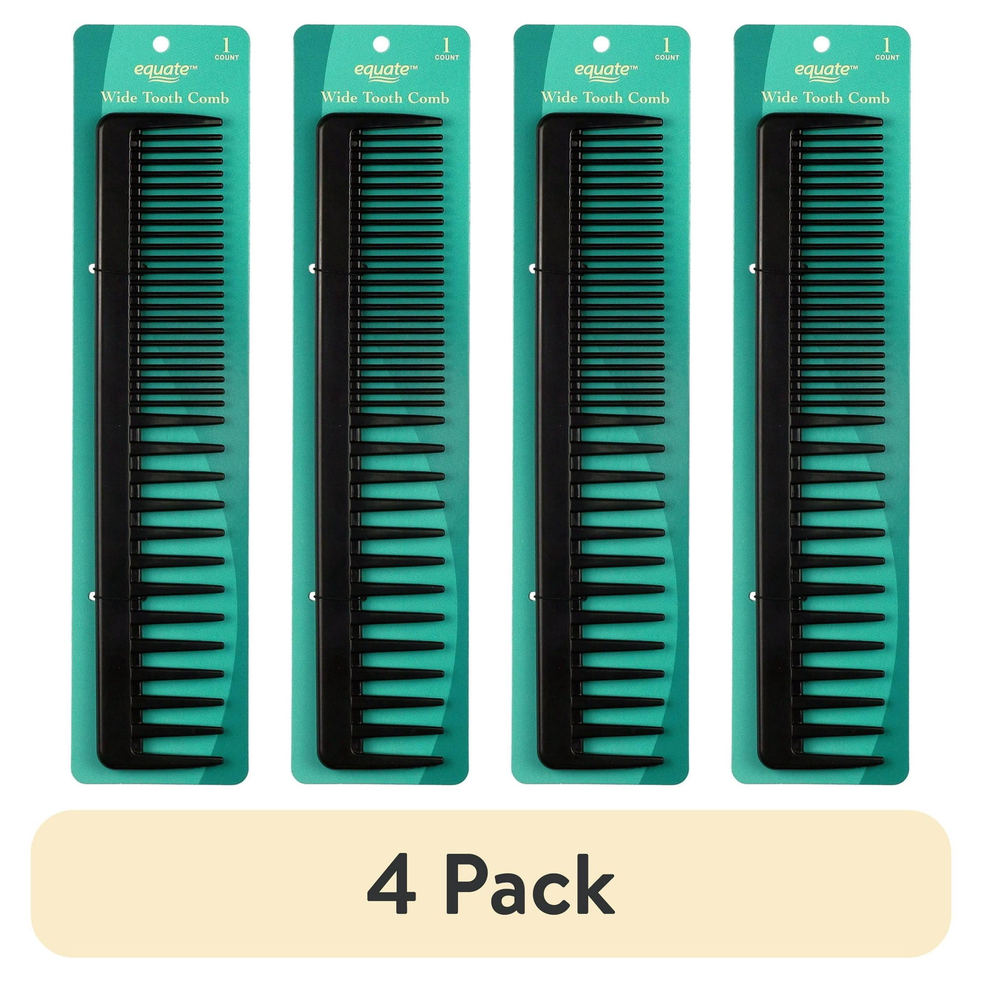 (4 pack) Equate Wide Tooth Comb for Everyday Hair Care, Black, 1 Count