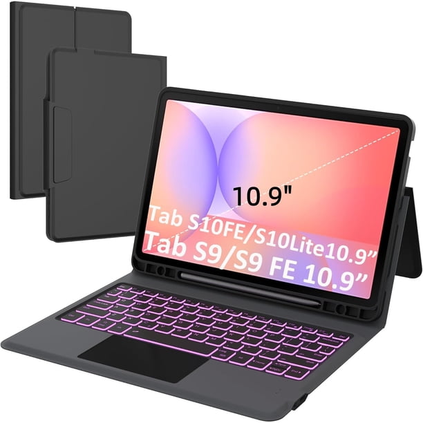 Funda con Teclado y Panel Táctil Inteligente Retroiluminado de 7 Colores para Tab S10 Lite/S9 FE/S10 FE 10.9"/S9
