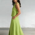 thumbnail image 4 of WRFWUL Womens Sleeveless V Neck Cotton Linen Top with Maxi Skirt Two Piece Set Casual Summer Vacation Outfits, 4 of 6