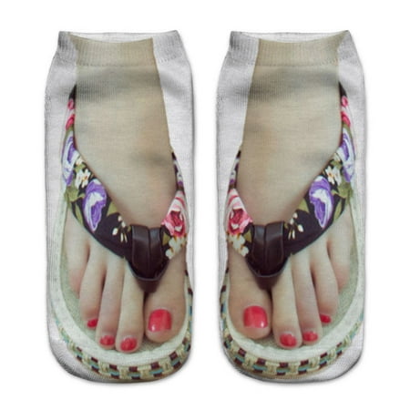 

3D Pattern Sandals Print Socks Running Socks Women Personality Low Ankle